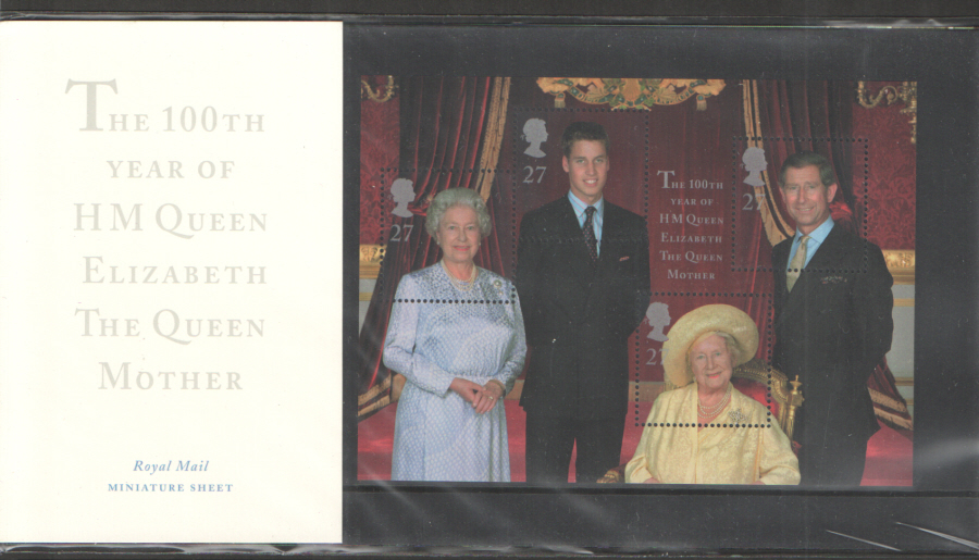 (image for) 2000 Queen Mother 100th Birthday Miniature Sheet Presentation Pack M04 - Click Image to Close